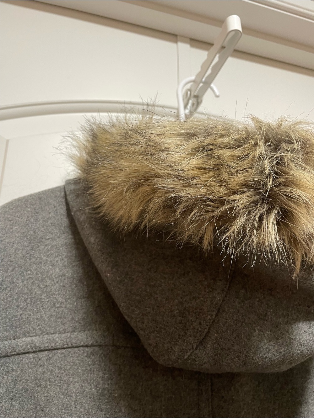 J. Crew Mercantile Gray Wool-Blend Faux Fur Hooded Pea Coat Womens Size 18 - Picture 9 of 14